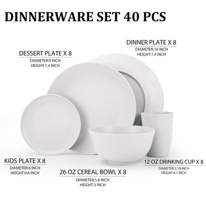 Wheat Straw Dinnerware Set 40-Piece Service for 8 Unbreakable Dishes Set Plates and Bowls Sets Drinking Glasses Microwave Safe Dish Set Lightweight Dinnerware Set for Home & Kitchen - Yellow
