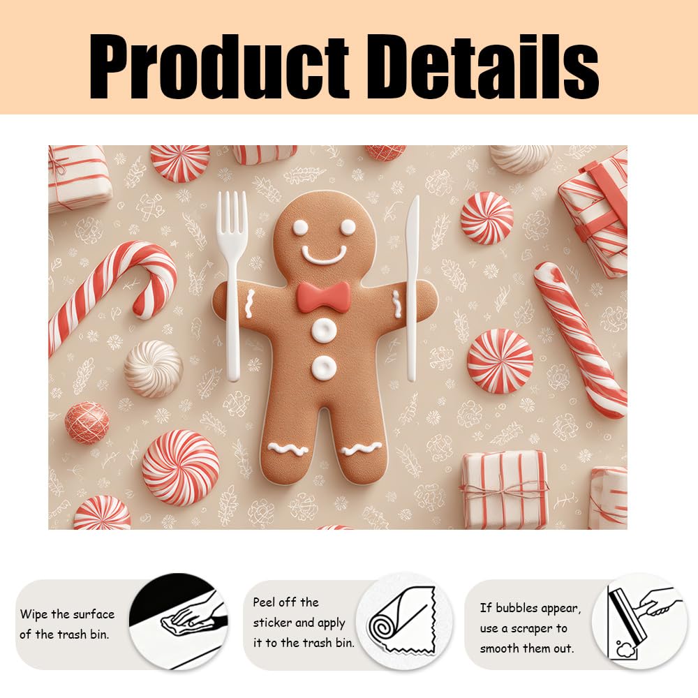 WDESYADMS Wall Decals 35.5x23.6 Inch Christmas Gingerbread Man Peel and Stick Wall Decals with Candy Canes Peppermint Sweets and Gifts Removable Wall Sticker for Holiday Bedroom Living Room Decor