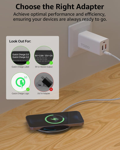 TOZO Wireless Charger 15W Max Fast Wireless Charging Pad Compatible with iPhone 16/16 Plus/16 Pro Max /15/14/13/SE/12 Series, Samsung Galaxy S24/S23/S22 Series (No AC Adapter), Glossy Black
