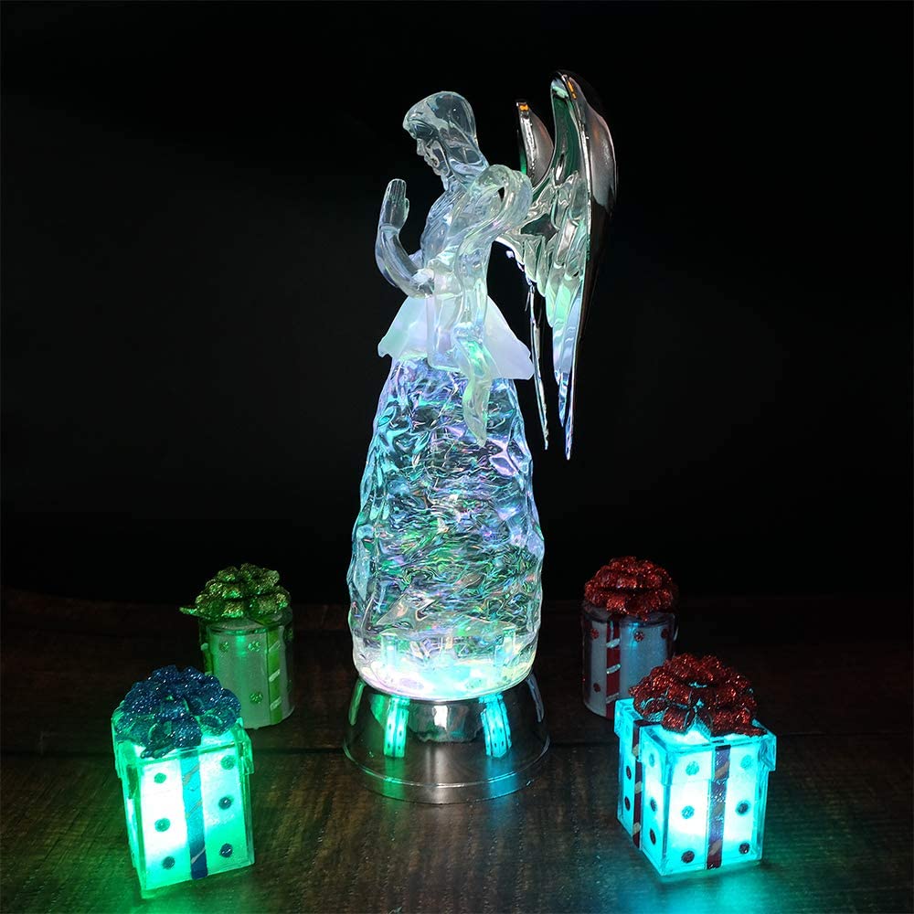 DRomance 11" Angel Snow Globe Lantern Battery Operated with 6 Hour Timer Color Changing LED Light Praying Angel Swirling Glitter Water Lamp Thanksgiving Christmas Holiday Decor Gift