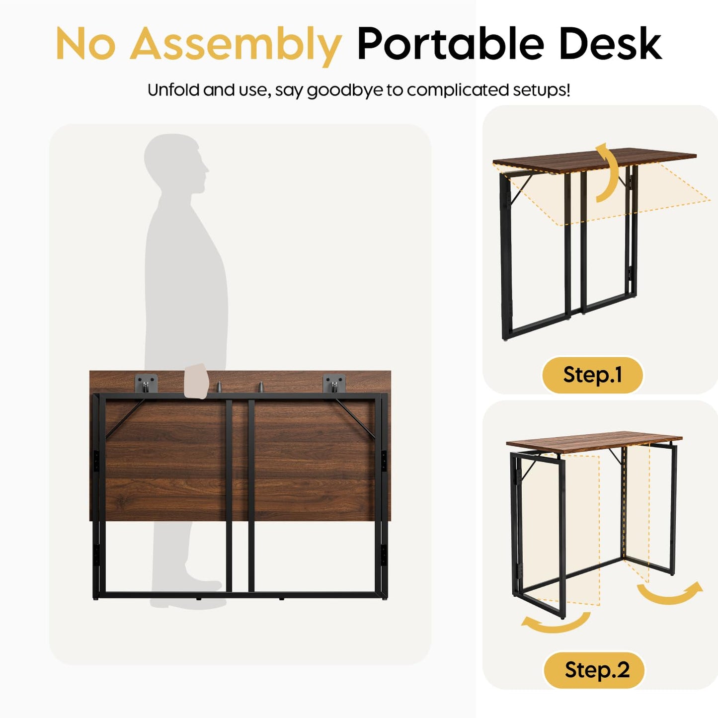 alawooder Folding Desk - 31.5" Wood Top Foldable Desk for Small Spaces | No Assembly Required Compact Desk for Home Office, Writing, and Study