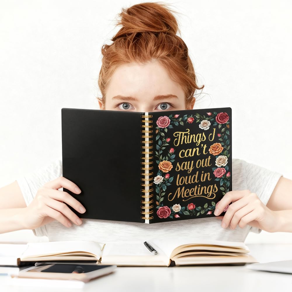 Vgrti Things I Can't Say Out Loud in Meetings Spiral Notebook, Funny Floral Work Notebook for Women, Work Humor Gifts for Coworkers, Sarcastic Gag Office Gifts for Boss Lady Leaders Friends Employees