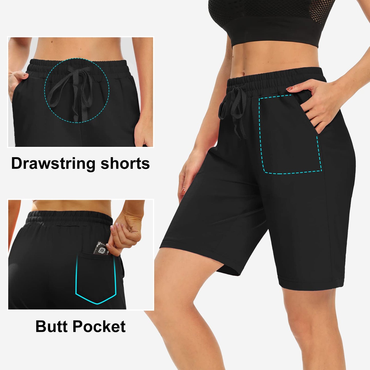 DIBAOLONG Womens Yoga Shorts Loose Drawstring Bermuda Shorts with Pockets