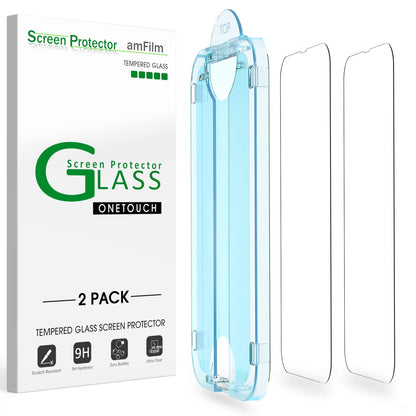 amFilm Easiest Installation OneTouch for iPhone 14 Pro [6.1 Inch] Screen Protector Tempered Glass, Auto-Alignment Tech, Bubble Free and Full Coverage Case Friendly, Anti-Scratch 2 Pack