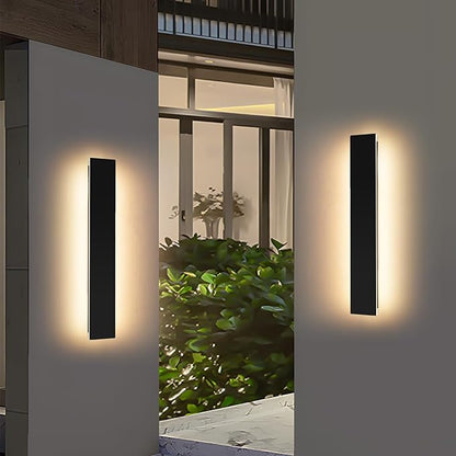 Mikeru Upgraded 2 Pack 23.6" Modern Outdoor Wall Sconce, 4.3" Wide IP65 Waterproof Exterior Light Fixtures Cover US Junction Box, 3000K/4500K/6000K 3-Color Temp LED Porch Lights for Garage, Patio