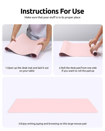 YSAGi Leather Desk Protector, Office Mat, Large Mouse Mat, Non-Slip PU Leather Blotter, Laptop Pad, Waterproof Writing Pad for Office and Home (Light Pink, 23.6" x 13.8")