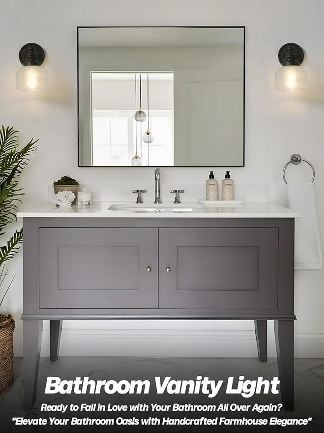Black Wall Sconces Minimalist Bathroom Vanity Light with Hand-Blowing Clear Glass Modern Wall Sconce Light Lamps for Bathroom Mirror Living Room Bedroom Kitchen E26 Hardwire Indoor