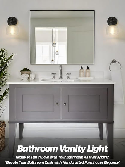 Black Wall Sconces Minimalist Bathroom Vanity Light with Hand-Blowing Clear Glass Modern Wall Sconce Light Lamps for Bathroom Mirror Living Room Bedroom Kitchen E26 Hardwire Indoor