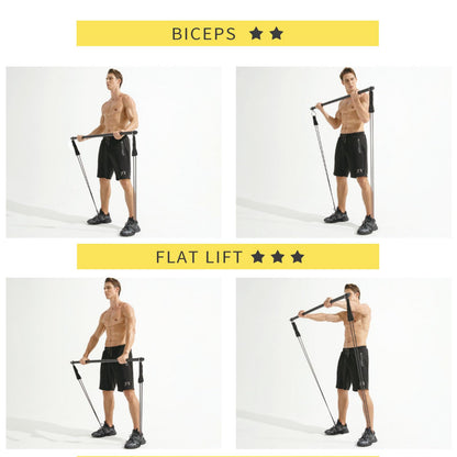 Resistance Band Bar, Portable Pilates Bar with Resistance Bands Home Gym Workouts Stick Squat Yoga Pilates Flexbands Kit for Full Body Shaping (43 Inch Bar + 4PCS Resistance Bands)…