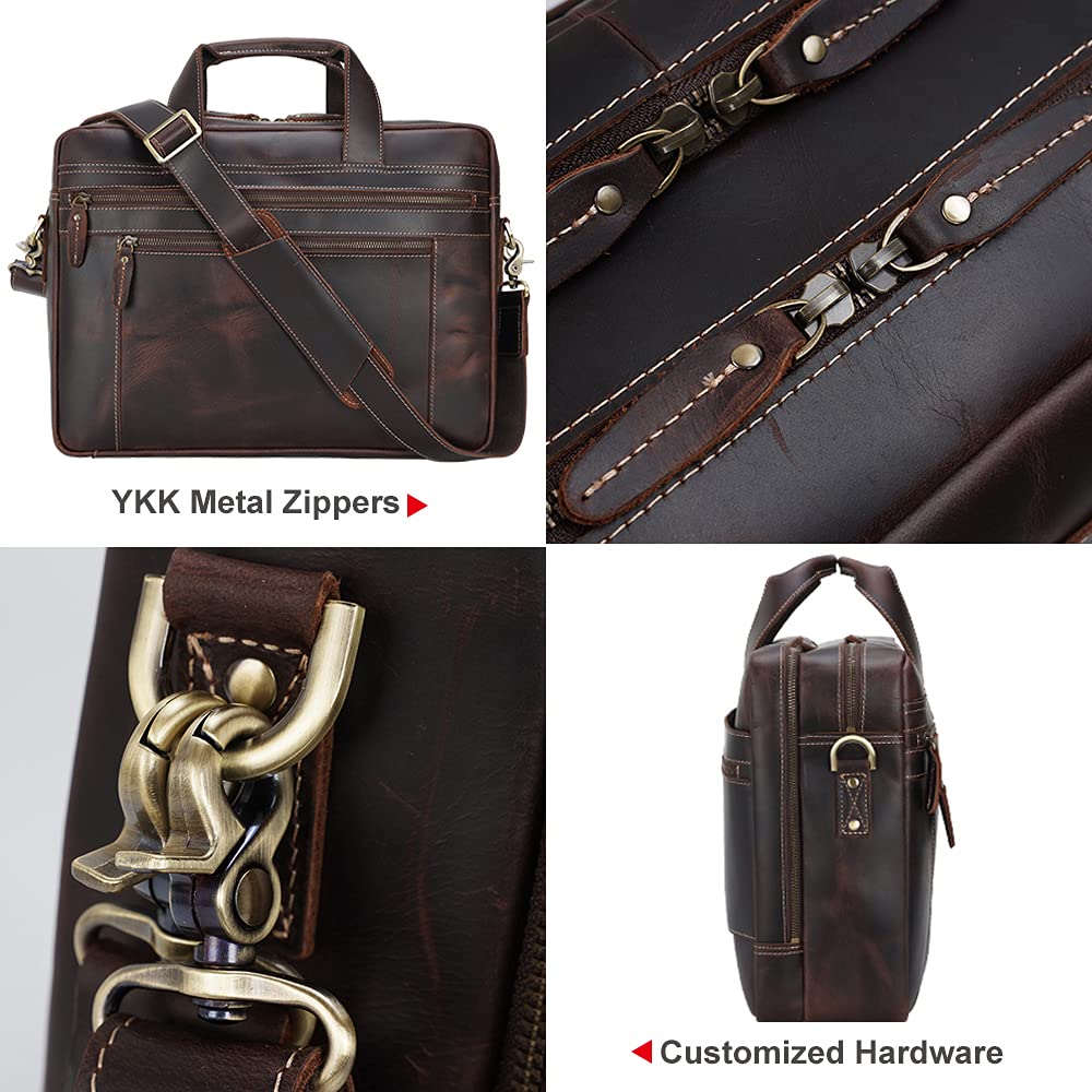 TIDING Vintage Genuine Leather Briefcase for Men 17.3 Inch Computer Bag Business Travel Messenger Bag Attache Case