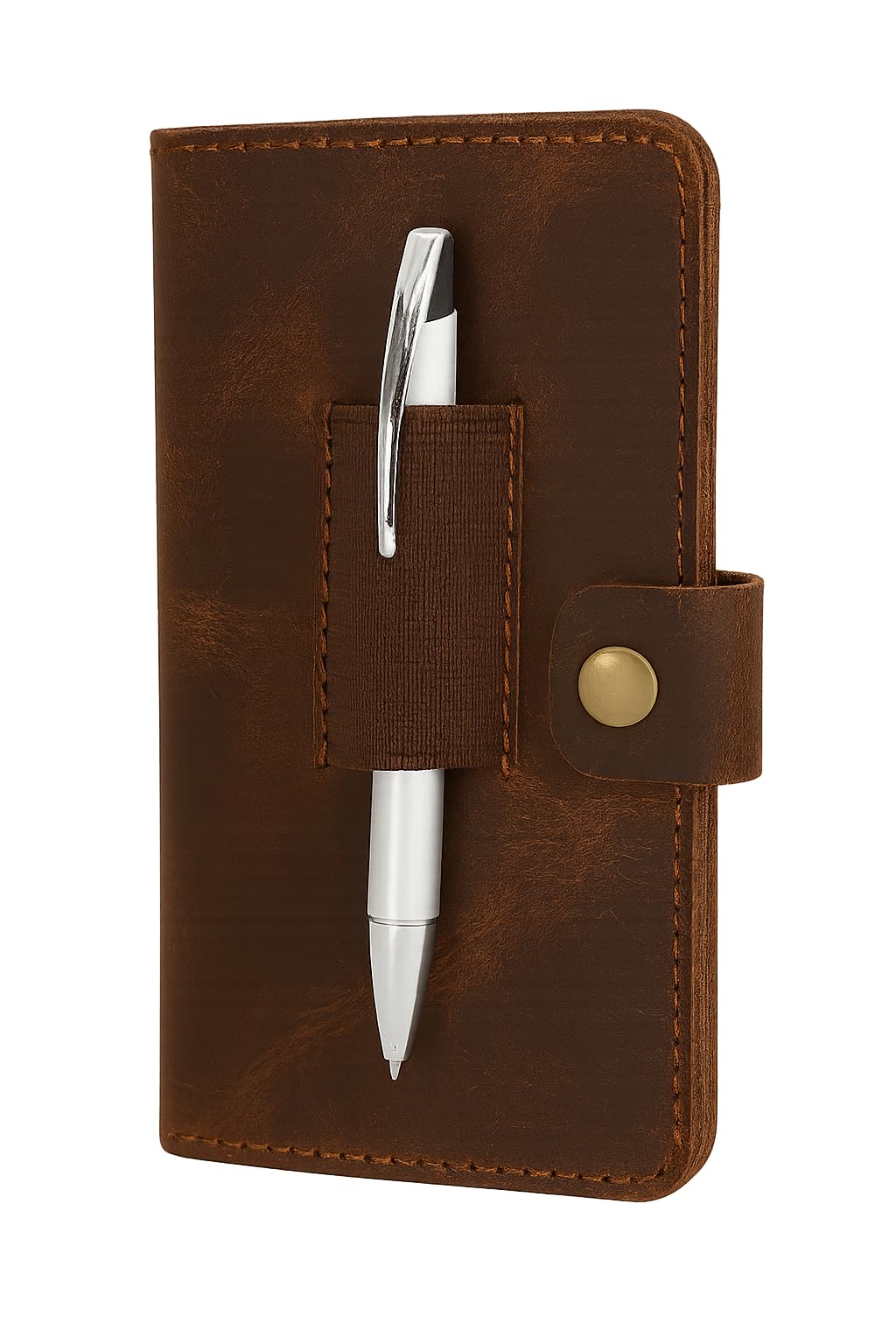 CestAntiQ Full-Grain Tan Leather Checkbook Cover for Men, Women, Slim Bifold Organizer with Pen Holder, Handmade Executive Register Holder for Personal, Business Use, Valentine’s Day Gift