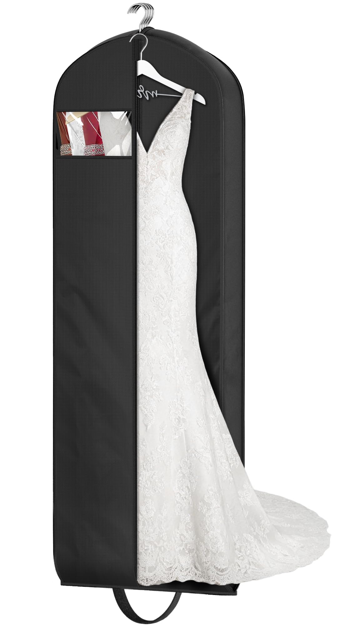 MISSLO 72" Wedding Dress Garment Bag for Travel Waterproof Dress Bags for Gowns Long 4" Gusseted Dresses Protector Bag for Closet Storage Clothing Covers for Hanging Clothes, Black