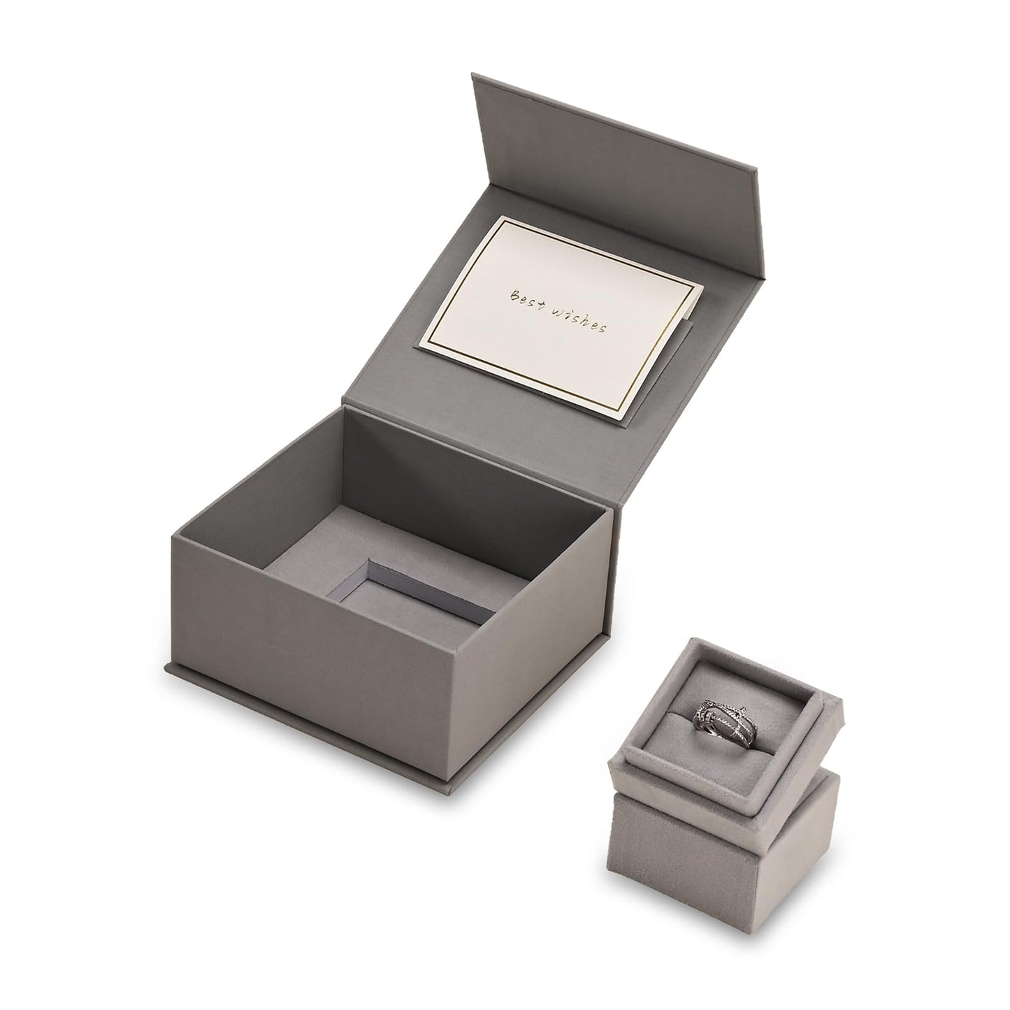 Oirlv Ring Gift Box with Lid Magnetic Gray Boxes for Wedding Proposal Gift Birthday Present with Card(Gray)