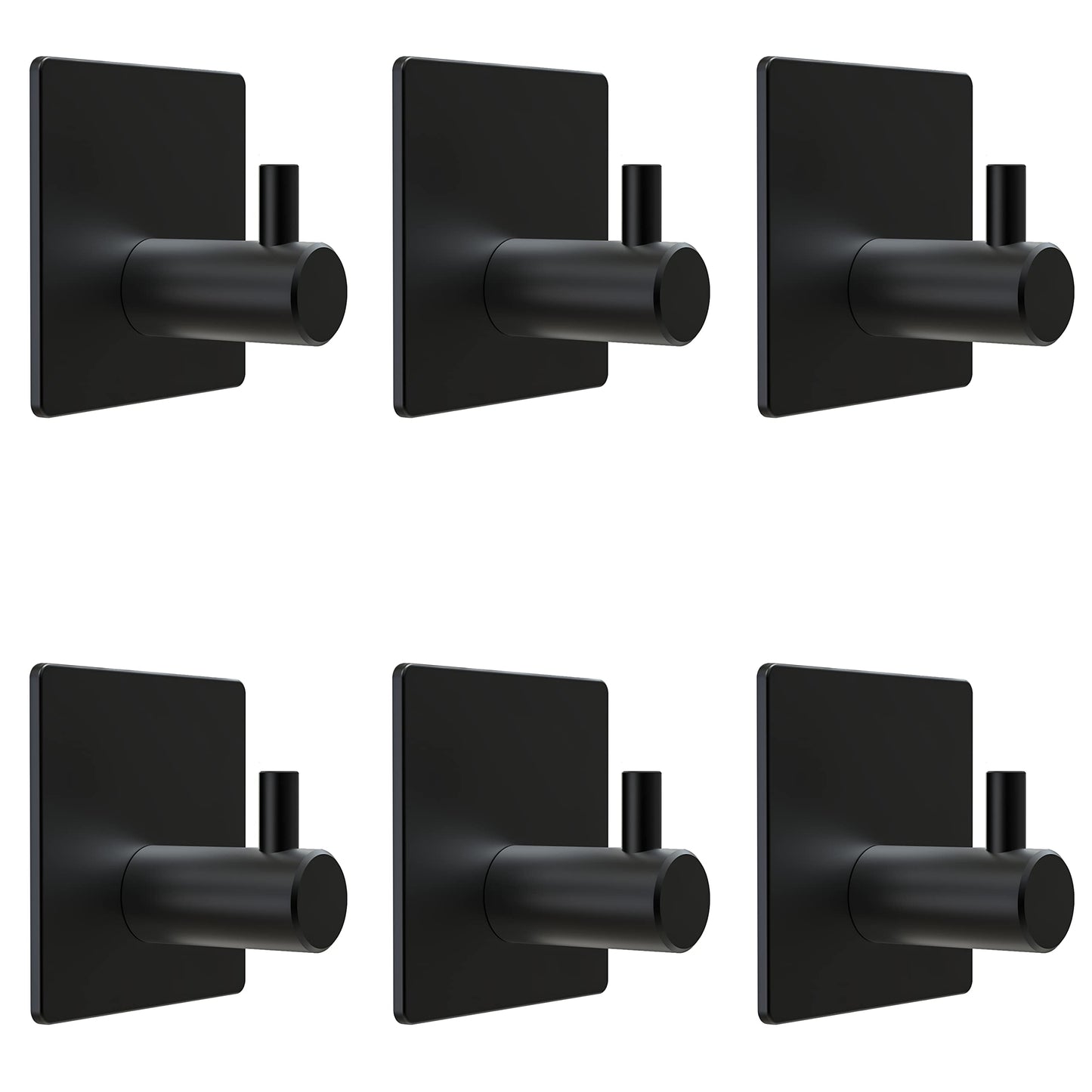 SAYONEYES Matte Black Self Adhesive Towel Hooks for Bathroom Wall Door Mounted - SUS304 Stainless Steel Strong Strips Stick on 3M Wall Hooks for Hanging Coat, Hat, Bag, Key, Jacket – 6 Pack