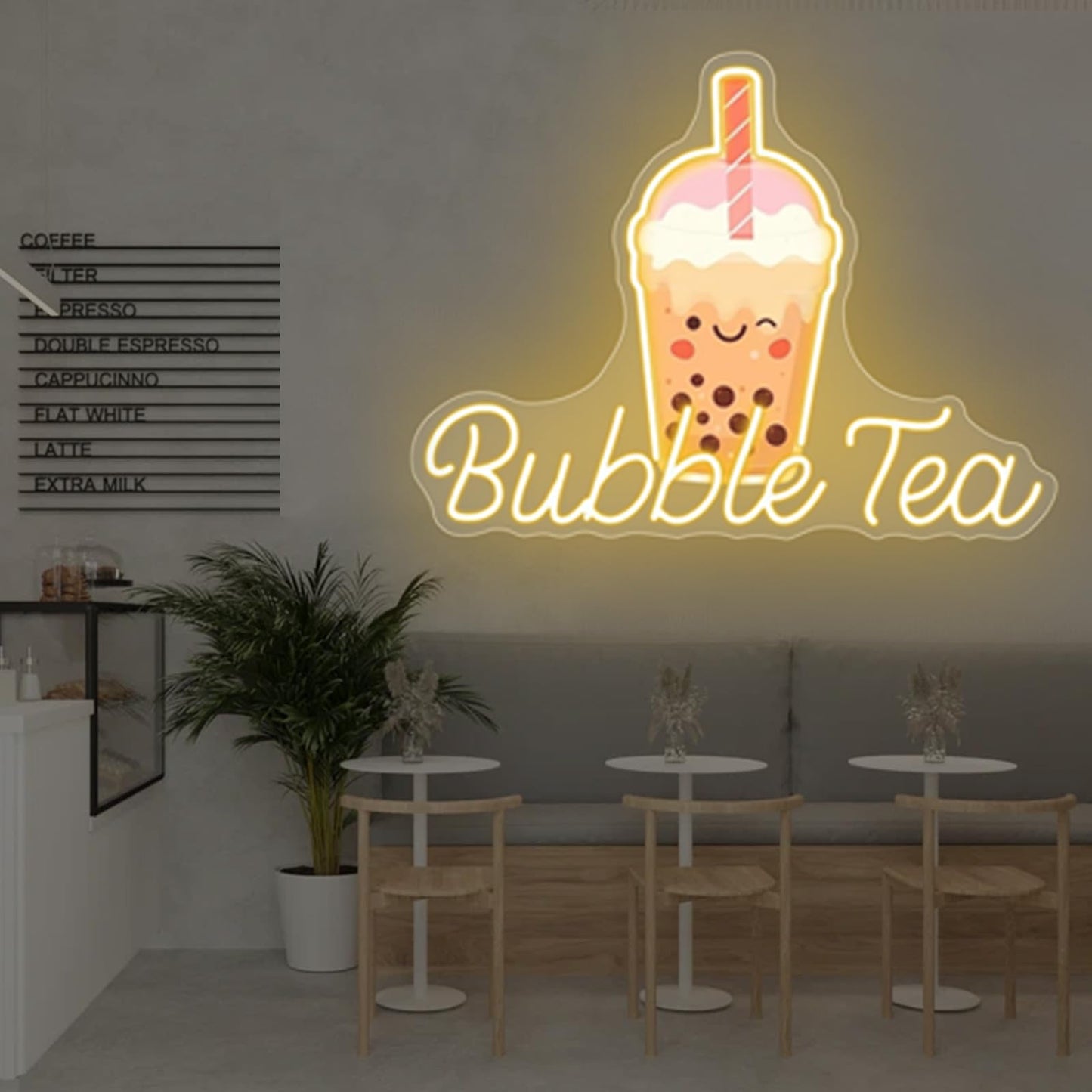 Bubble Tea Neon Sign, Boba Tea Milk Tea LED Neon Light Drinks Coffee Bar Shop Wall Decor Art Personalized Restaurant Welcome, Coffee Dessert Shop Bubble Boba Tea Party Office Bedroom,Warm white