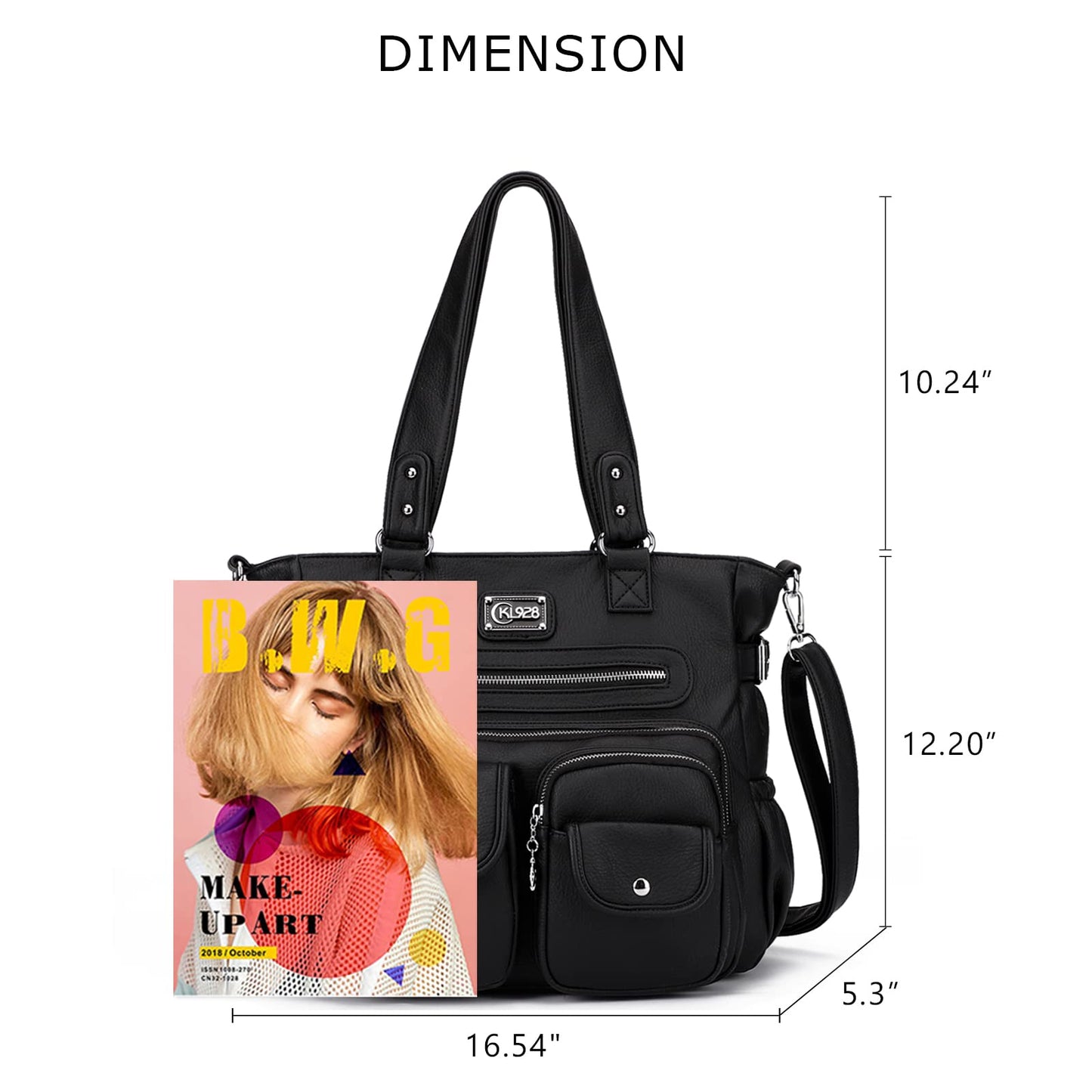 KL928 Large Purses for Women Shoulder Bag Tote Handbags Stylish Vegan Leather Hobo Bags Ladies, A-Black-4