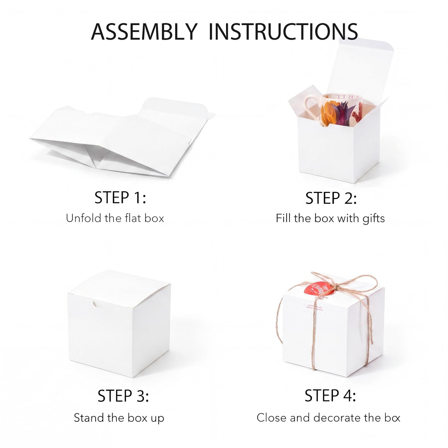 Sunnda 5x5x5 Small Gift Boxes (20 Pack) - Instant Pop-Up Design Quick Assembly - Sturdy Cardboard Bulk White Gift Boxes with Lids for Presents, Mugs, Ornaments, Candles