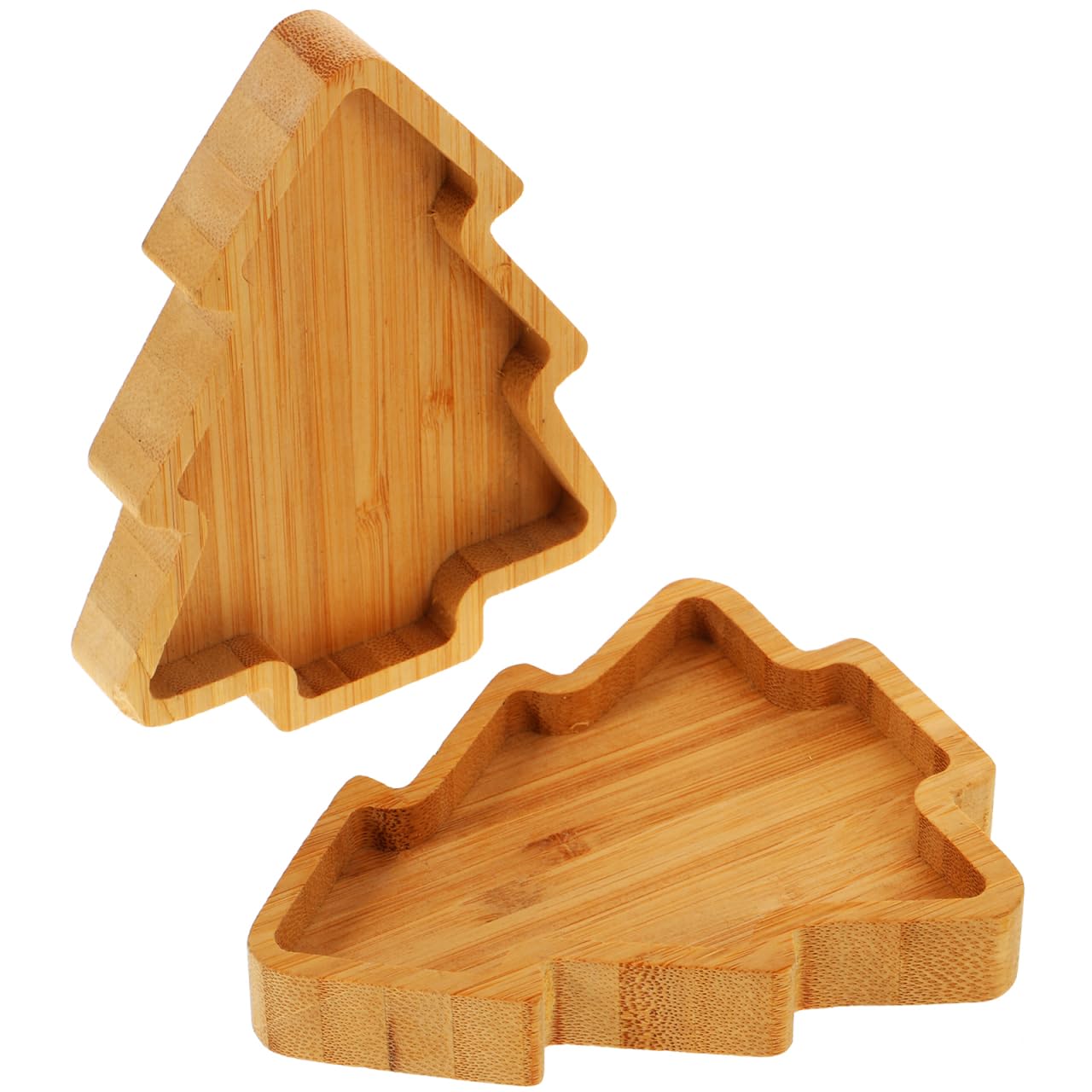 2pcs Christmas Tree Tray Small Xmas Tree Shaped Fruit Tray Snack Appetizer Plate Bamboo Serving Dish for Holiday Parties and Everyday Use