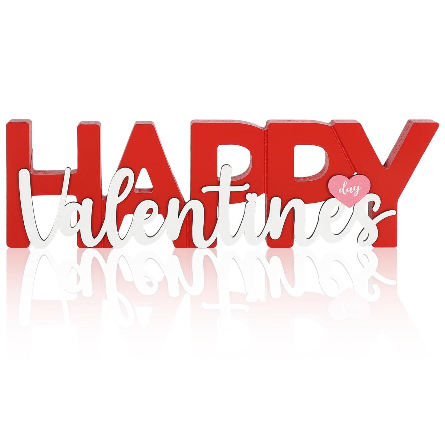 COCHIE Wooden Happy Valentine's Day Sign, Valentine Decorations for Home, Office, Shelf, Mantel, Indoor, Wood Heart Decor, Red Pink Table Top Party Decoration (Valentines)