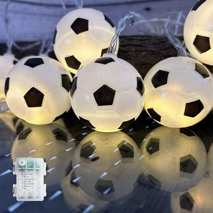 Soccer String Lights, 14ft 20 LED Ball Indoor Battery Operated LED String Lights, Sport Theme Party Decorative Lights,Birthday Decorations,Soccer Gift