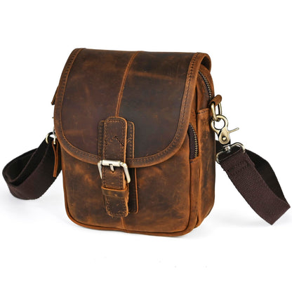 Handadsume Water Resistant Canvas + Leather Hiking Riding Travel Fanny Waist Pack Small Phone Pouch For Men Women FB811-29 (100% Leather- Coffee)