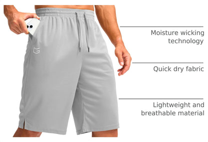 G Gradual Men's Athletic Shorts with Pockets 9" / 11" Long Basketball Shorts Lightweight Quick Dry Gym Workout Shorts for Men(Light Gray,M)
