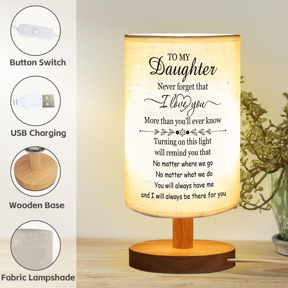 ZuEiiDop Daughter Valentines Gifts to My Daughter Table Lamp Christmas Easter Gifts for Adult Daughters from Mom Dad Mothers Day I Love You Graduation Birthday Gift for Grown Daughters Bedside Lamp