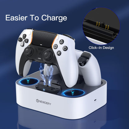 NEWDERY PS5 Controller Charger Station Compatible with Dualsense Edge, Fast Charging Dock Stand with Cable, Dual Charging Station for PlayStation 5 & DualSense Edge Controller
