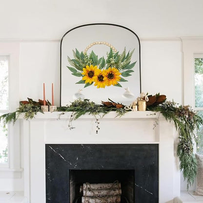 Spring Wreaths for Front Door 10" Artificial Floral Wood Bead Wreaths Eucalyptus Leaves Sunflower Wreaths for Front Door Boho Farmhouse Wall Decor 2 Pack