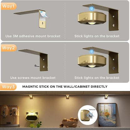 Lightbiz Picture Lights for Wall 3 Pcs, Rechargeable Battery Operated Magnetic Wall Lights with 3 Color Temps, Remote Dimmable Timer Poster Lights for Art Display, Frame, Painting