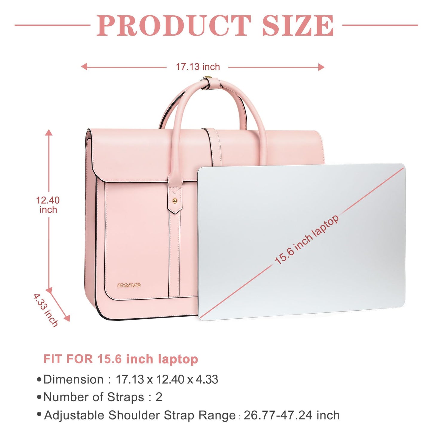 MOSISO Laptop Bag for Women, 15-15.6 inch PU Leather Laptop Shoulder Bags Convertible Backpack, 16 inch Messenger Bags Casual Handbag Work Briefcase Travel Computer Bag with Bowknot, Pink