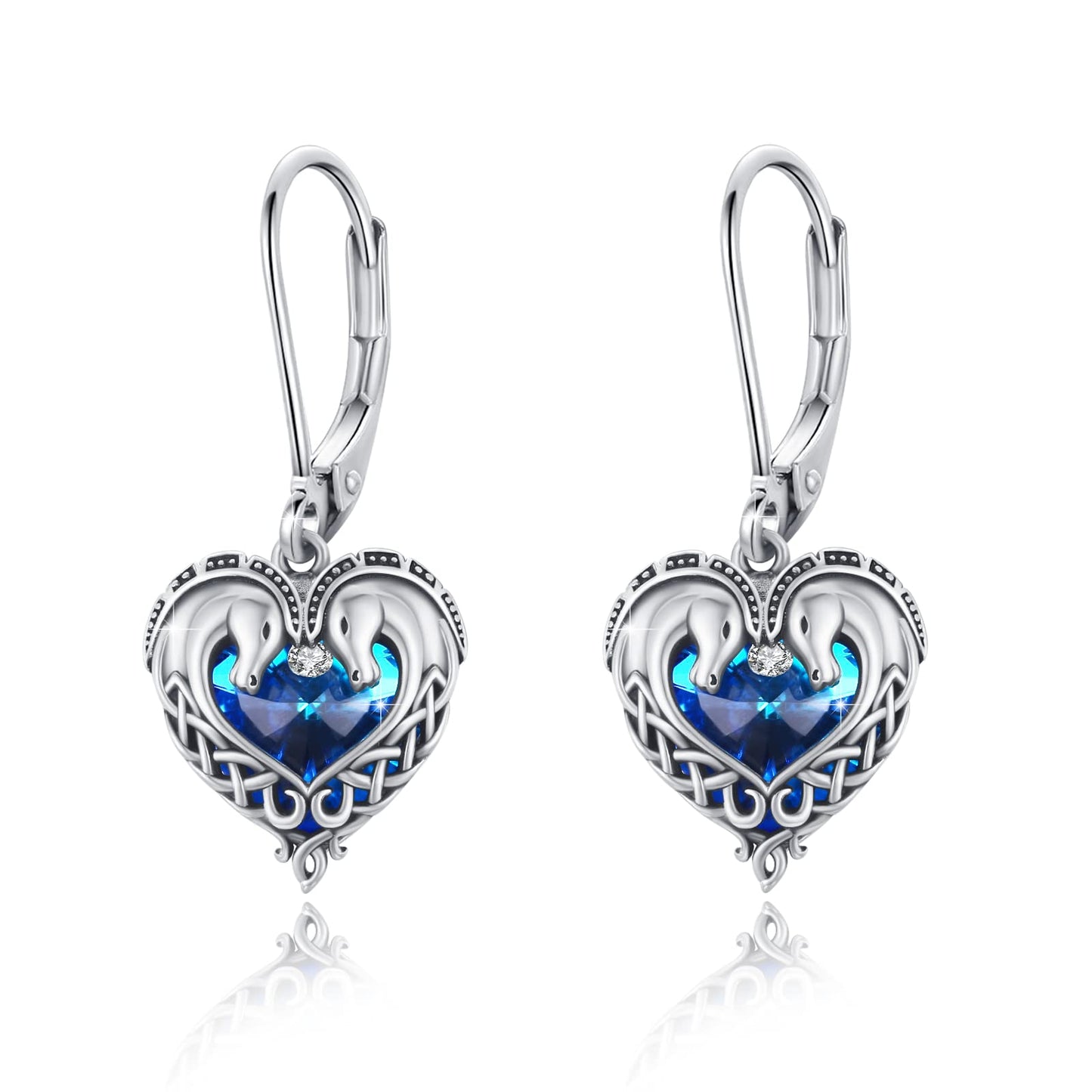 Horse Earrings for Women 925 Sterling Silver Celtic Horse Dangle Earrings with Crystals Animal Jewelry Gifts for Women