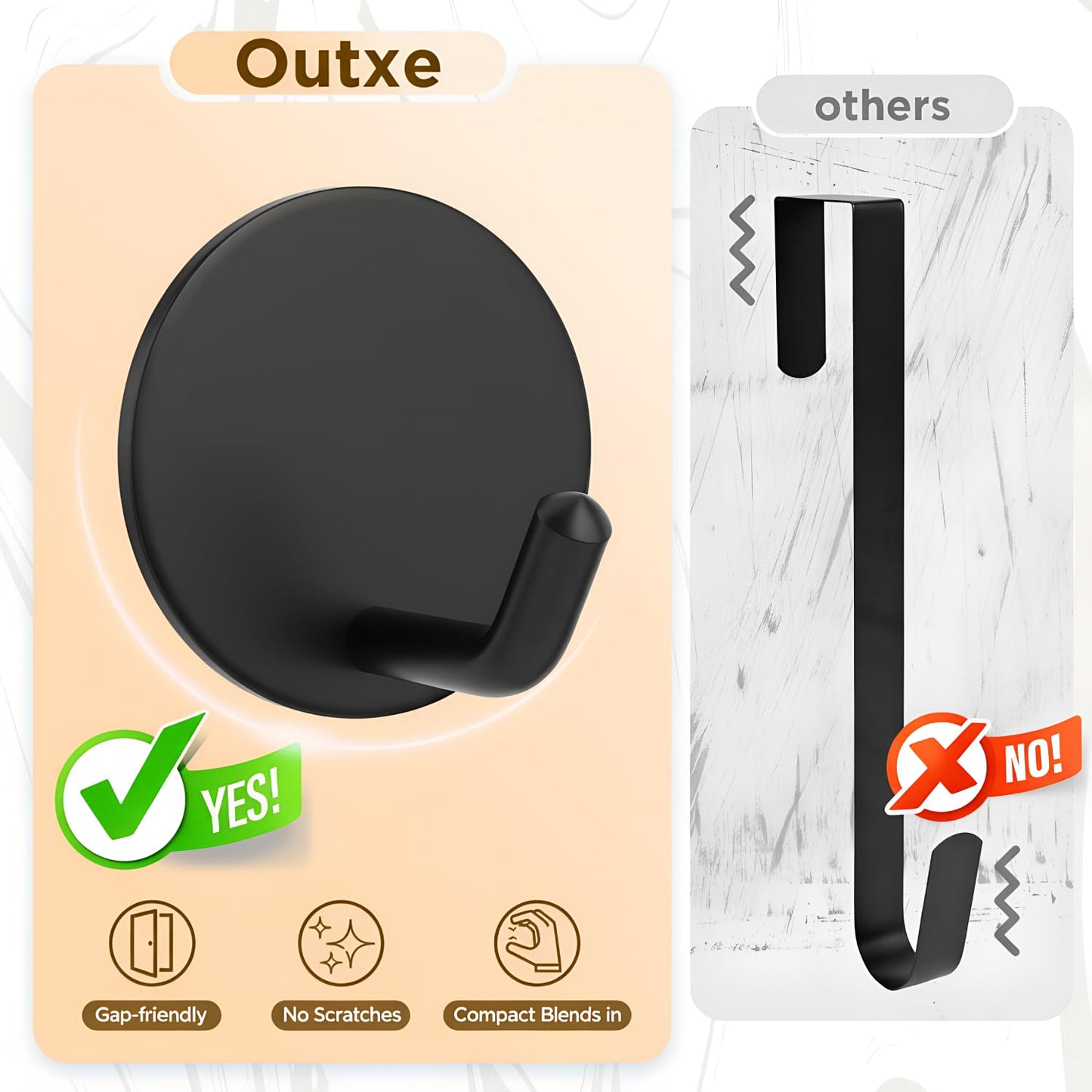 OUTXE Adhesive Wreath Hanger, Heavy Duty Reef Hook | for Front Door Glass Window | for Christmas/Thanksgiving/Halloween/July 4th/Easter/Valentine/Fall/Summer/Spring (Black, 2-Pack)