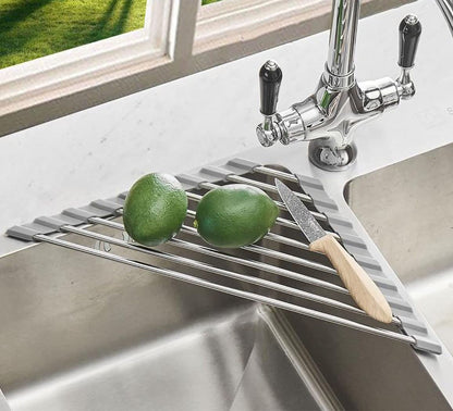 Ahyuan Roll up Dish Drying Rack Over The Sink Kitchen Roll up Sink Drying Rack Portable Dish Drainer Foldable Dish Drying Rack (Warm Gray, 17.8''X17'')
