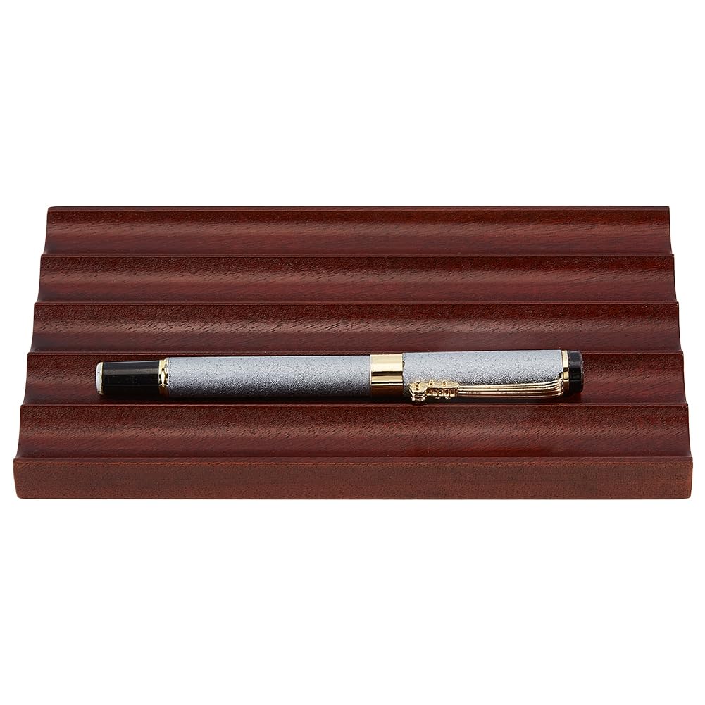 MAYJOYDIY Wooden Pencil Holder Tray Walnut Desk Pen Holder with 5 Grids Office Desk Pencil Organizer Writing Instrument Rest Suitable for School, Home, Office, Desktop Art Accessories