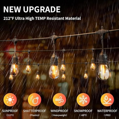 100FT LED Outdoor String Lights with 60+4 Waterproof Bulbs(1.5FT Bulbs Spacing), Remote & Dimmer, Commercial Grade Patio Lights with 3 Mode Light & Timing, 100PC Ties