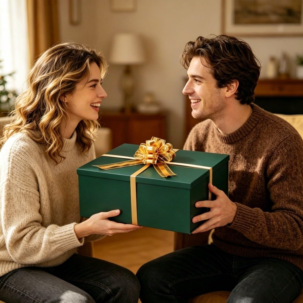 UoeRing Green Extra Large Gift Box 1Pcs 22x17x9 inch,luxury Gift Box with Lid for Presents Birthday Christmas Valentine's Day (Includes Pull Bows,Card,Envelope,Filler)