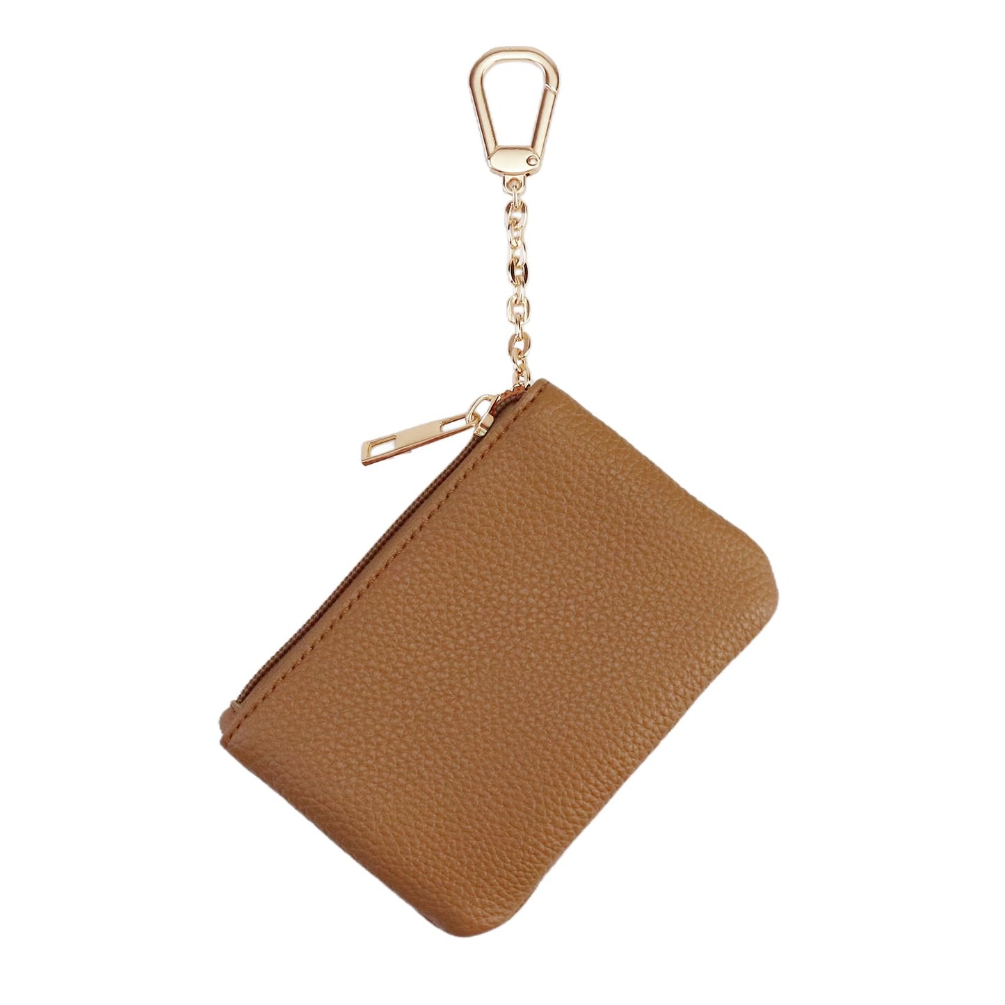 Keychain Coin Purse, Small Change Purse with Card Holder, Keychain Pouch Wallet for Women and Men (Brown)