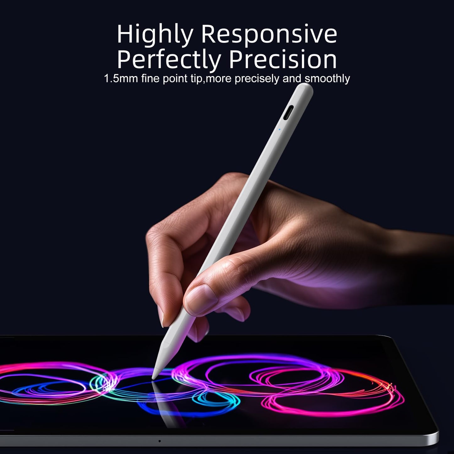 Stylus Pen for iPad 6th-11th Generation-2X Fast Charge Active Pencil Compatible with 2018-2026 Apple iPad Pro 11"/12.9"/M4, iPad Air 3/4/5/M2/M3/M4,iPad mini 5/6/7 Gen-White