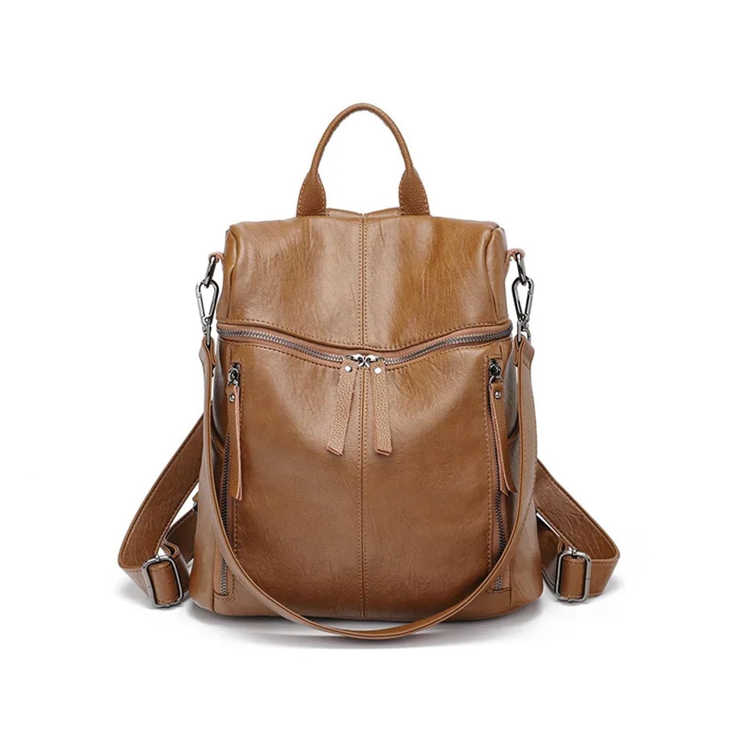 AurexaFashion Genuine Cow Leather Backpack Shoulder Handbag Bag for Women, Top Handle & 2 Detachable Straps- Brown