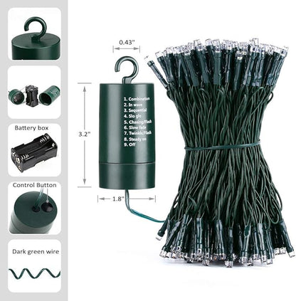 Toodour Battery Christmas Lights, 68.9ft 200 LED Christmas String Lights with 8 Twinkle Modes, Timer, Waterproof Battery Operated String Light for Home, Party, Holiday, Xmas Decor - Multicolor