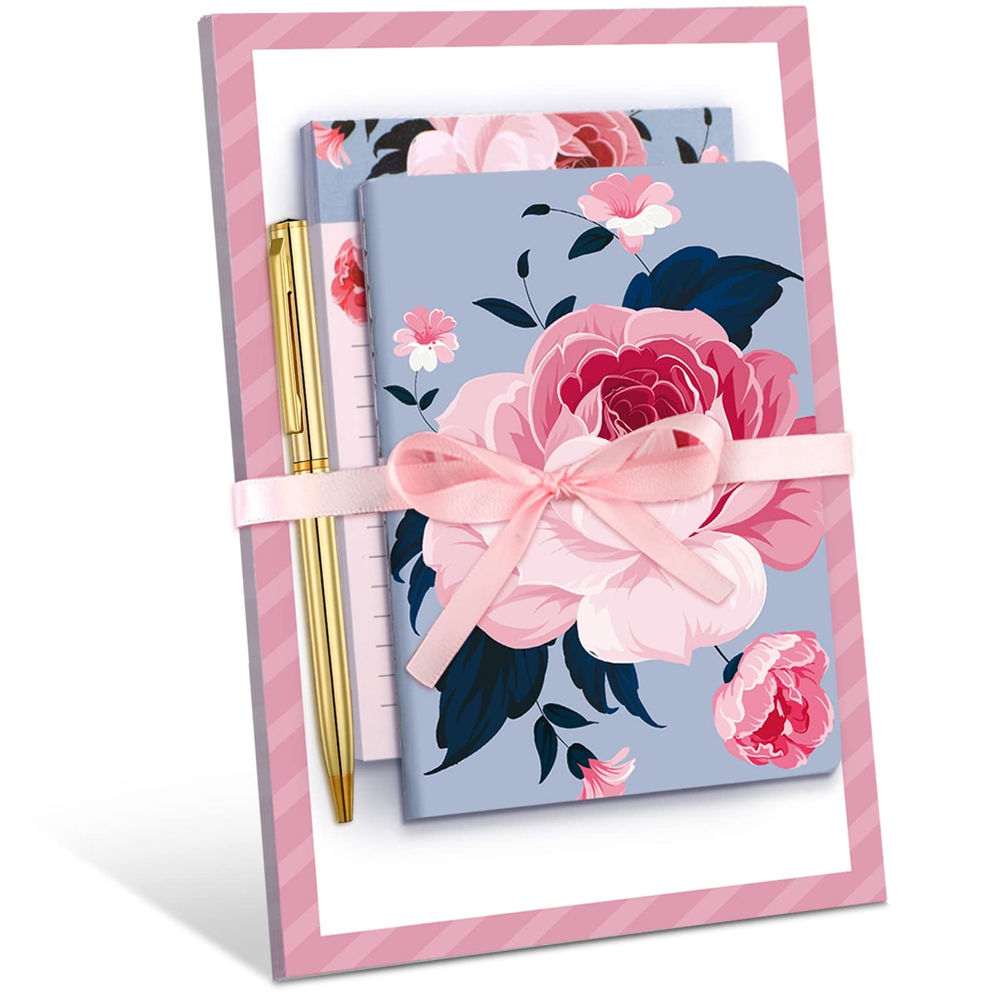Spakon 4 Pieces Notepad Bundle with Pen for Women Pretty Pink Stationary Set Gifts 3 Notebooks and Golden Pen Journal Notebook Set for Mother's Day Mom Women Gifts