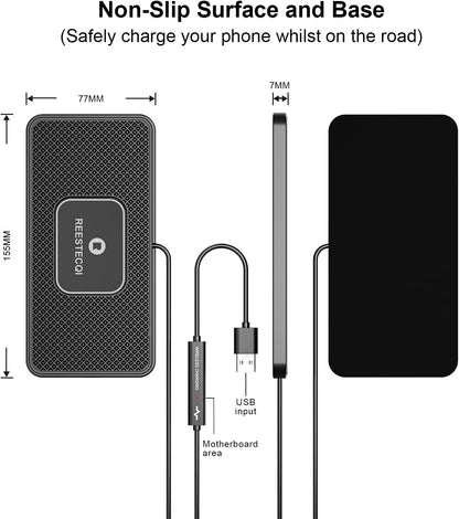 Wireless Car Charger Pad, REESTECQI 15W Wireless Charging Pad for Car Non Slip Phone Car Wireless Charger [40W Car Charger Included] for iPhone 16 15 14 13 12 11, AirPods 3/Pro 2, Samsung S24/S23/S22