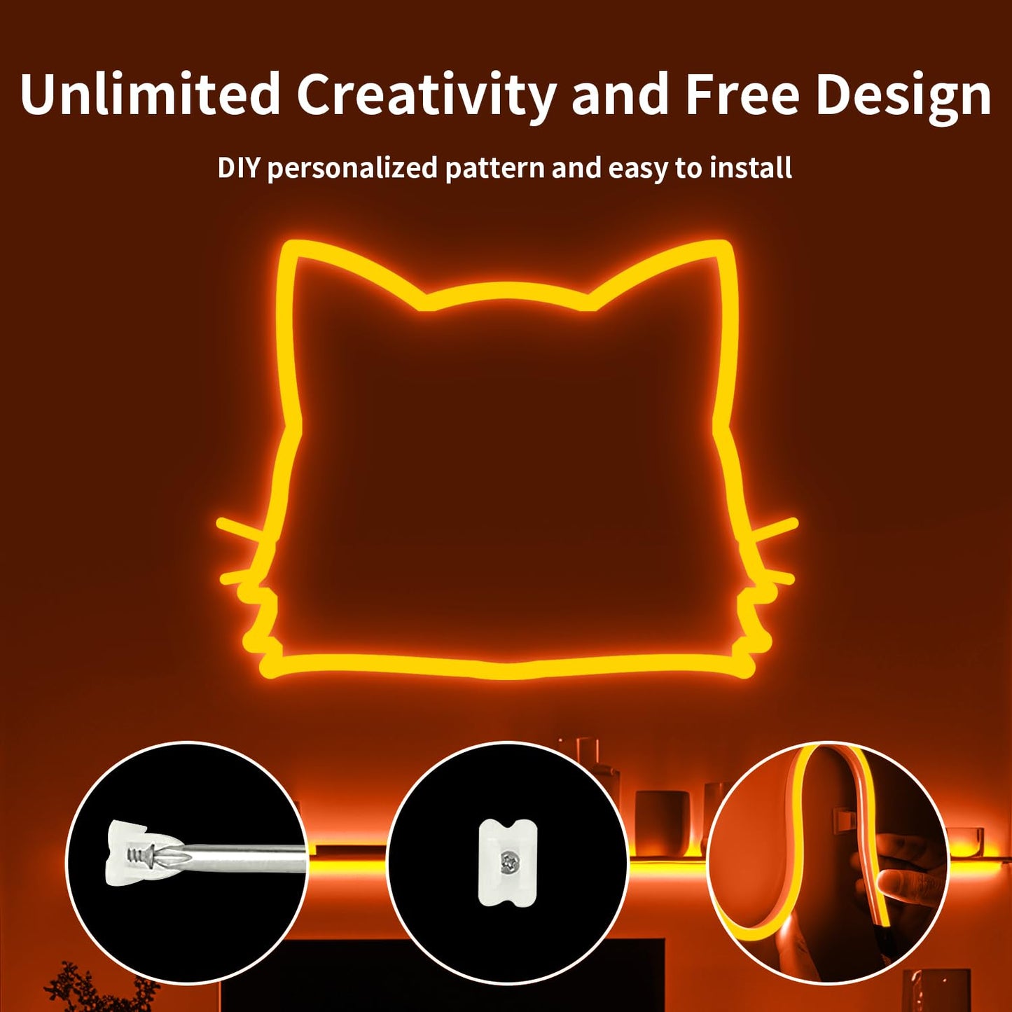 iNextStation 16.4FT/5M Orange Neon Rope Light, DC12V LED Strip Lights, IP65 Waterproof Flexible Silicone Neon Lights, Cuttable DIY Neon Sign for Halloween Decorations, Gaming Room, Bedroom (with Plug)