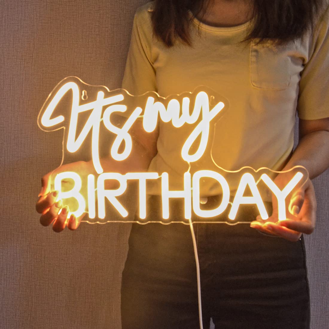 Planzo It's My Birthday Led Neon Light Sign Happy Birthday Party Wall Sign Decor Window Background Sign USB Bedroom Living Room Neon 5V Night Light Kids 15.8" X 9.1" Warm White