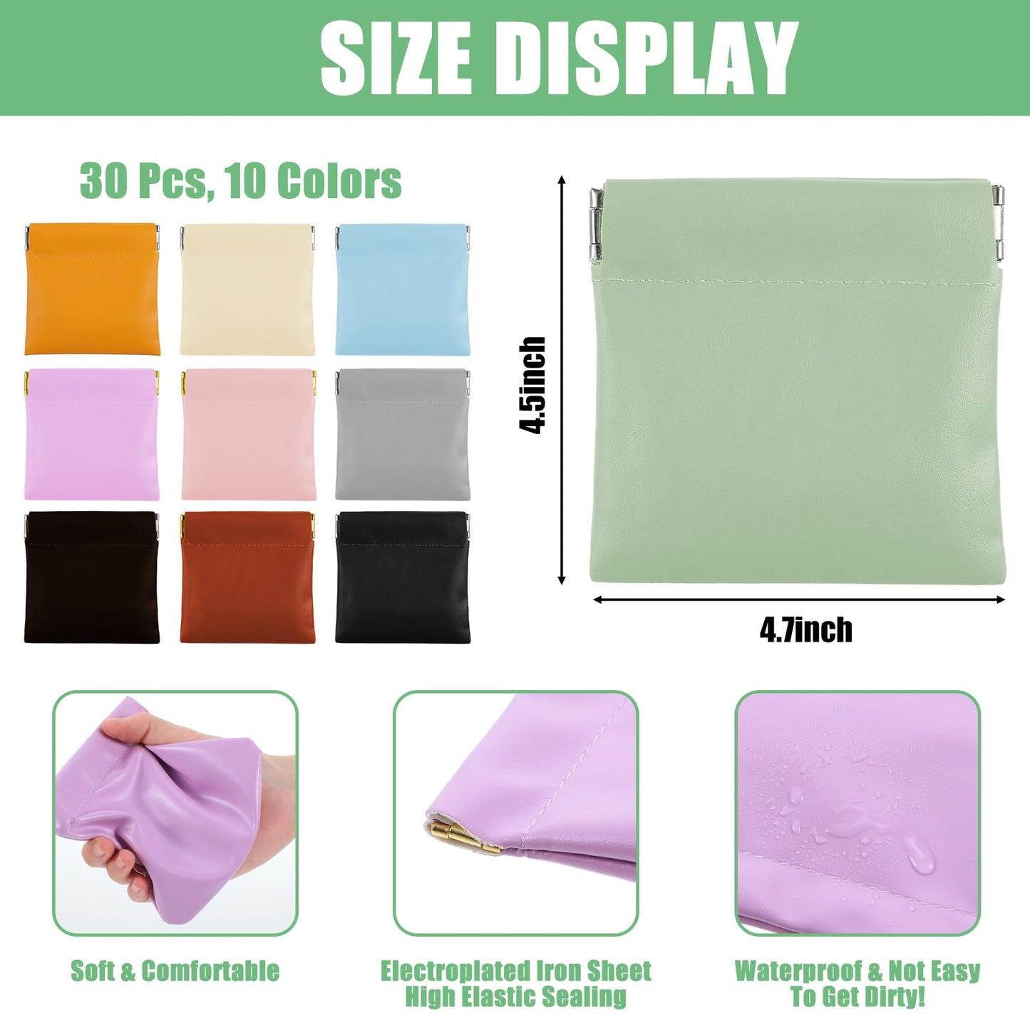 Leooomap 30 Pcs Leather Squeeze Coin Purse Pouch, Small Coin Purse Bulk, Mini Make Up Bag Set, Waterproof Self-Closing Mini Cosmetic Bag for Women, 10 Colors PU Pocket Organizer for Jewelry Lipstick