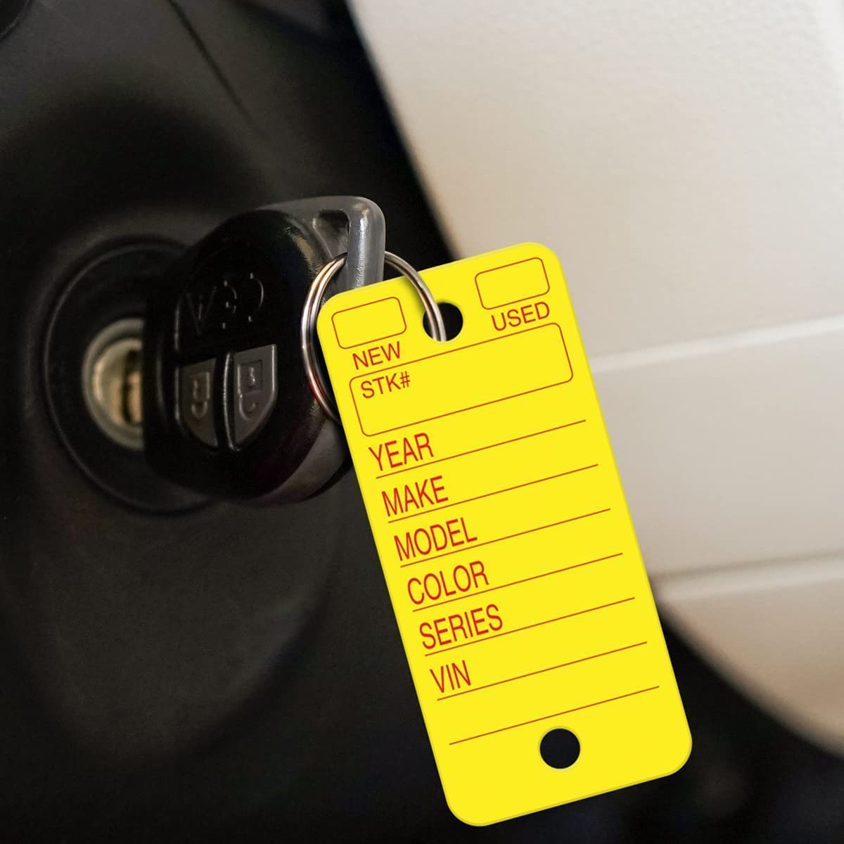 Poly Tag Key Tags with Ring (Yellow) – 250 Key Tag Count. Includes 250 Rings and 2 Fine Point Pens. Car Key Tags Plastic || Automotive Key Tags || Dealer Tags