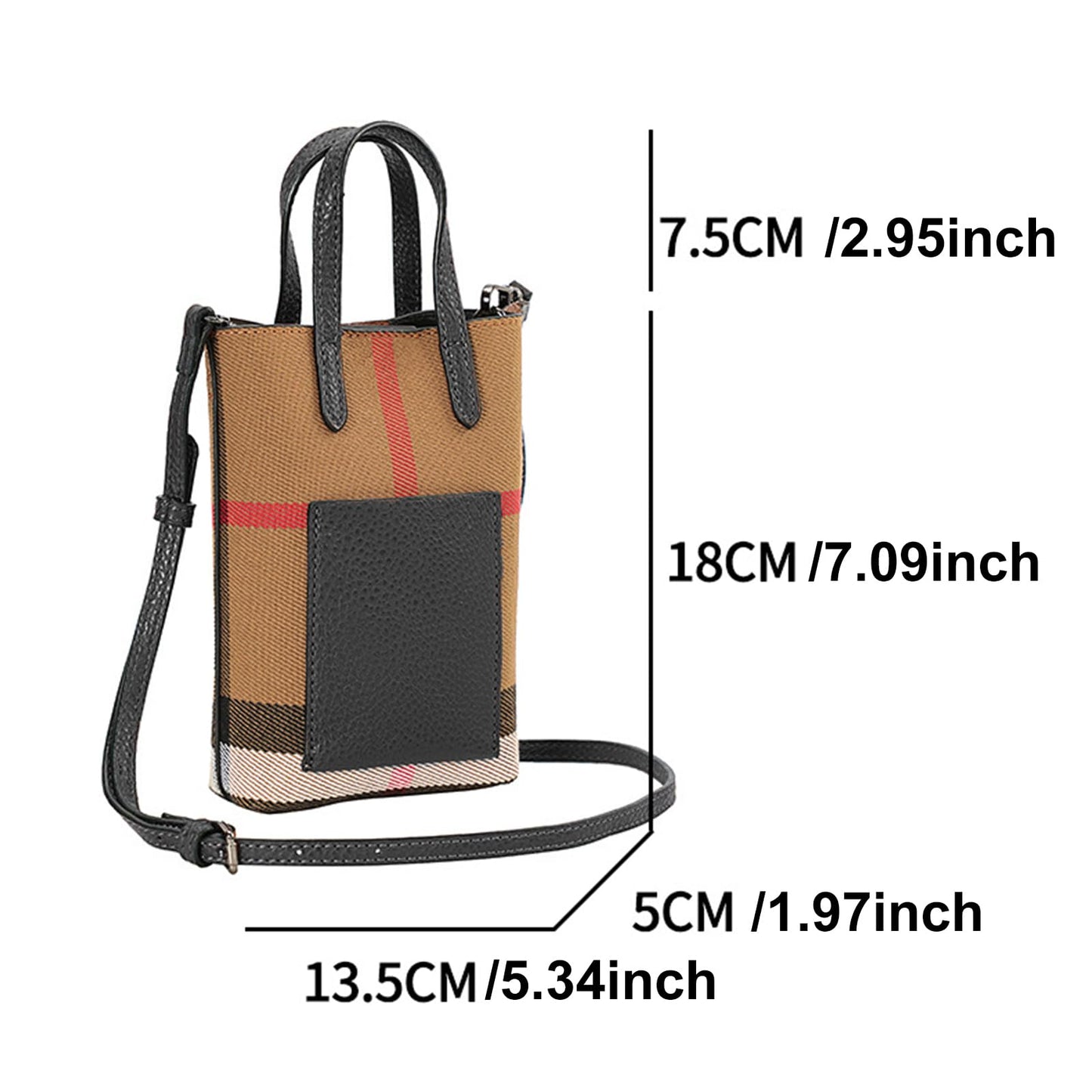 GRUMOTA Mini Plaid Canvas Handbag for Women Small PU Leather Top Handle Bucket Hand Bag,Classic Khaki Crossbody Wallet Purse(Checked Black)