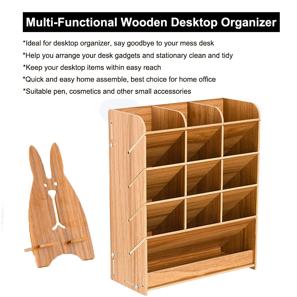 Marbrasse Wooden Pen Organizer, Multi-Functional DIY Pen Holder Box, Desktop Stationary, Easy Assembly, Home Office Art Supplies Organizer Storage with Drawer (B12-Cherry Color)