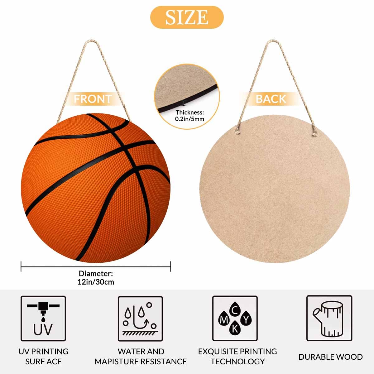 Beabes Welcome Front Door Sign Decor Basketball Pattern 12in Wooden Sign Suitable for Home/Wall/Porch Decoration
